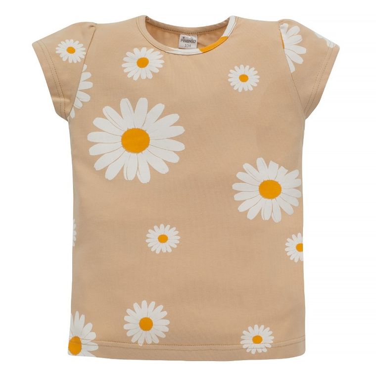 Bluzka dziewczęca z krótkim rękawem, beżowa, Pinokio
