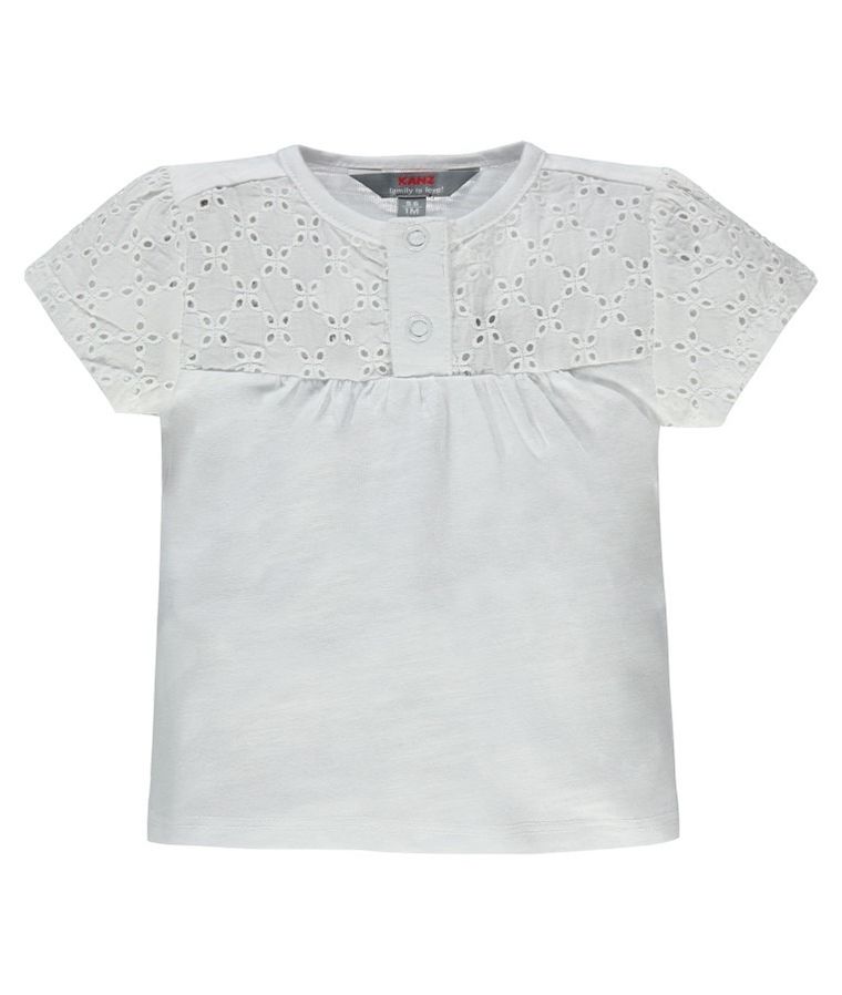 Bluzka dziewczęca z krótkim rękawem, biała, haftowana, Kanz