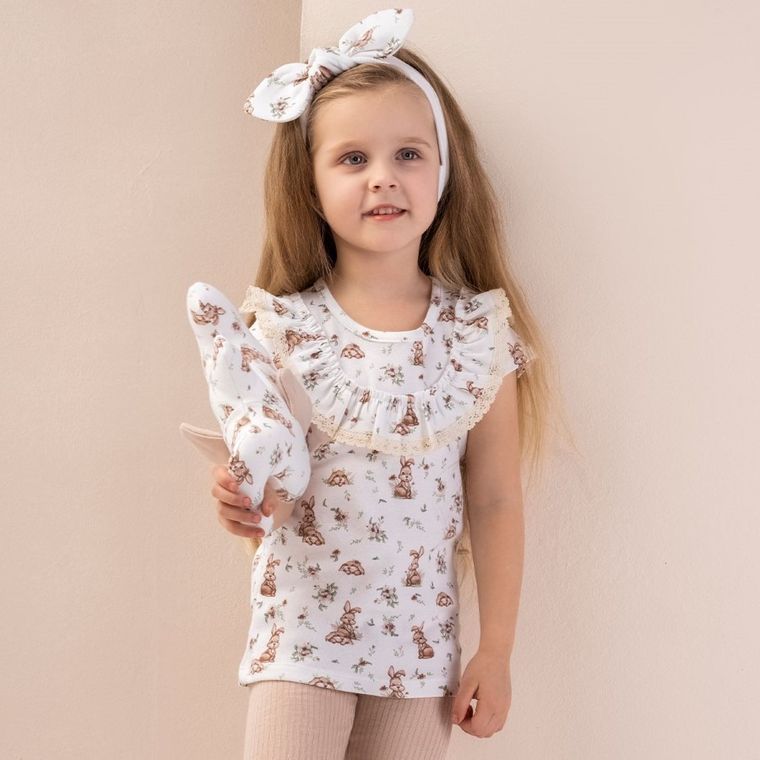 Bluzka dziewczęca z krótkim rękawem, ecru, Nicol