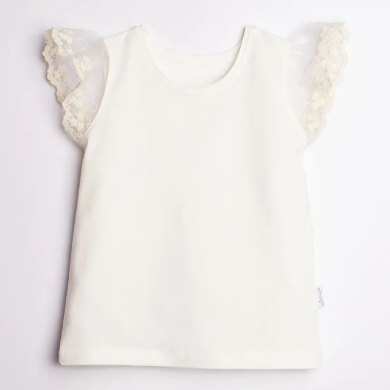 Bluzka dziewczęca z krótkim rękawem, ecru, Nicol