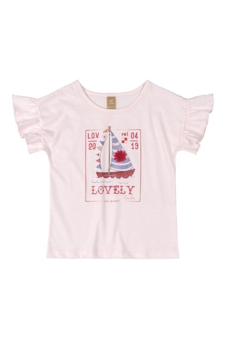 Bluzka dziewczęca z krótkim rękawem, jasnoróżowa, Up Baby