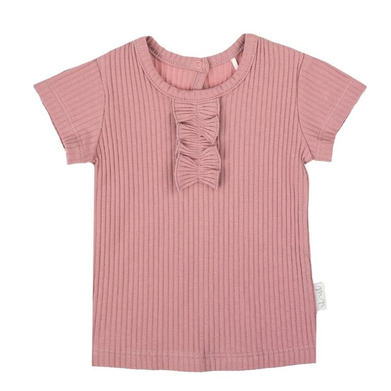 Bluzka dziewczęca z krótkim rękawem, prążkowana, różowa, Nicol