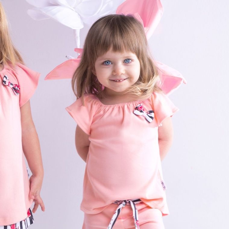 Bluzka dziewczęca z krótkim rękawem, różowa, Nicol