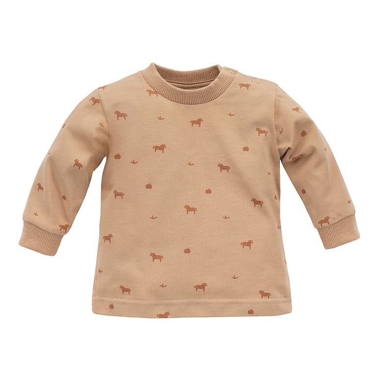 Bluzka niemowlęca z długim rękawem, bawełna organiczna, brązowa, Pinokio