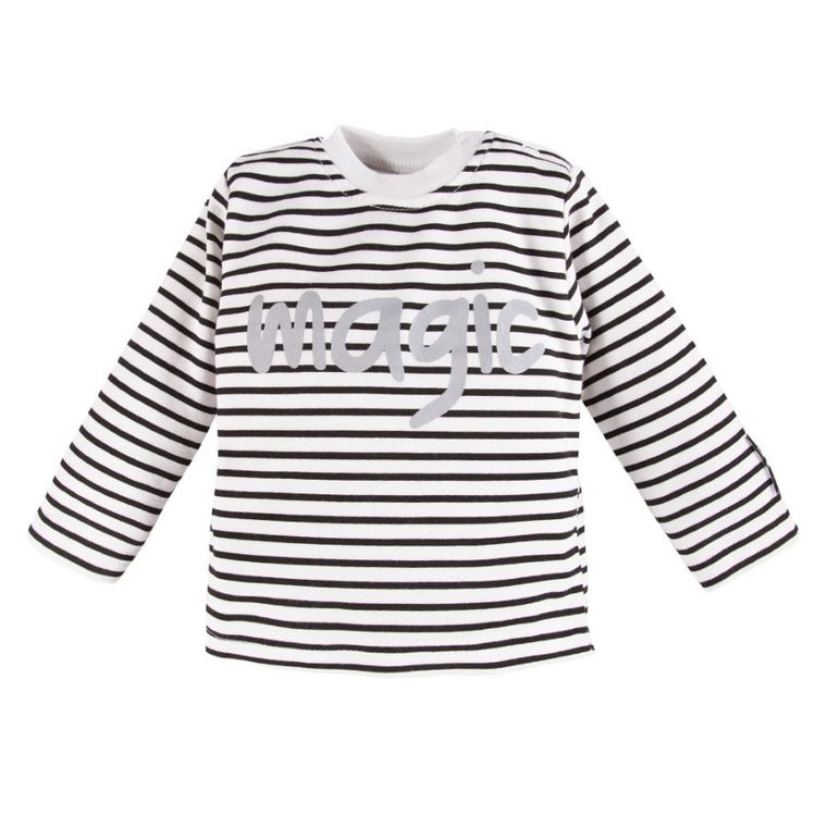 Bluzka niemowlęca z długim rękawem, czarno-biała, Magic, Eevi