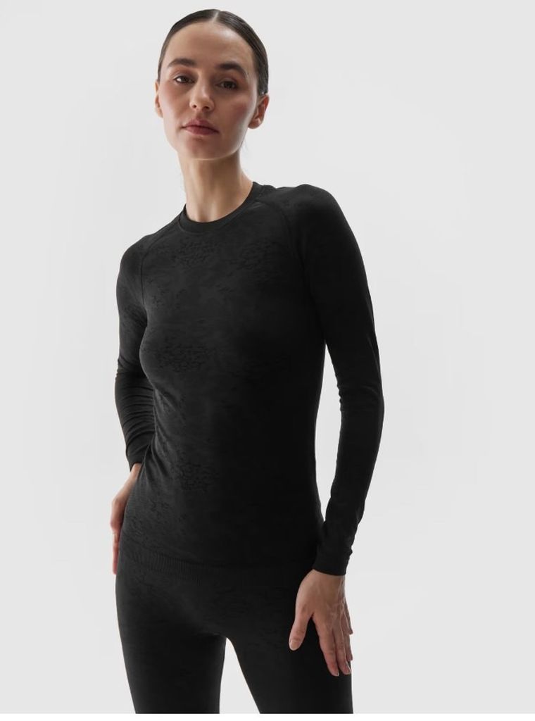 Bluzka termoaktywna damska z długim rękawem, czarna, 4F