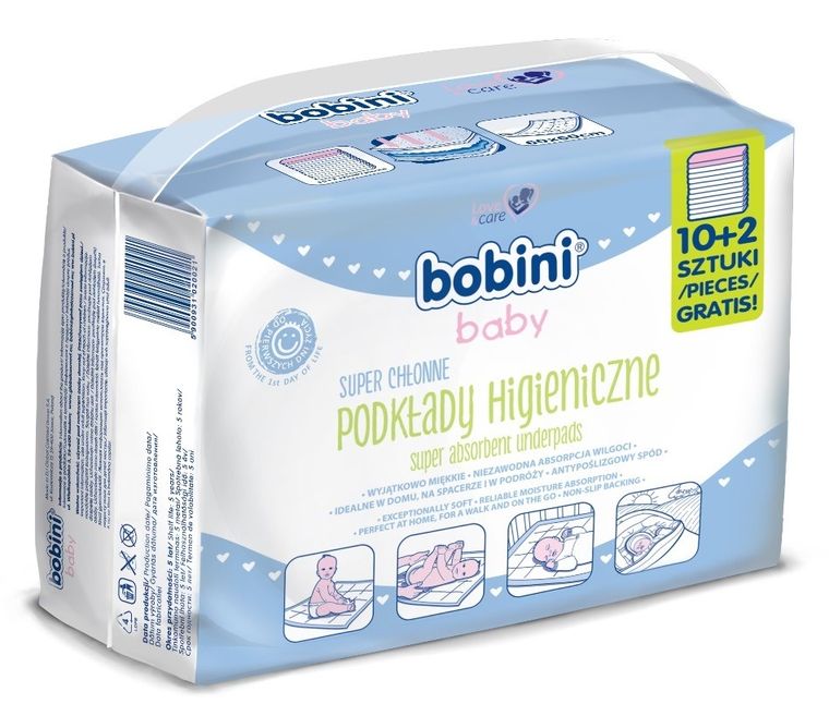 Bobini Baby, podkłady higieniczne dla niemowląt i dzieci, 12 szt.