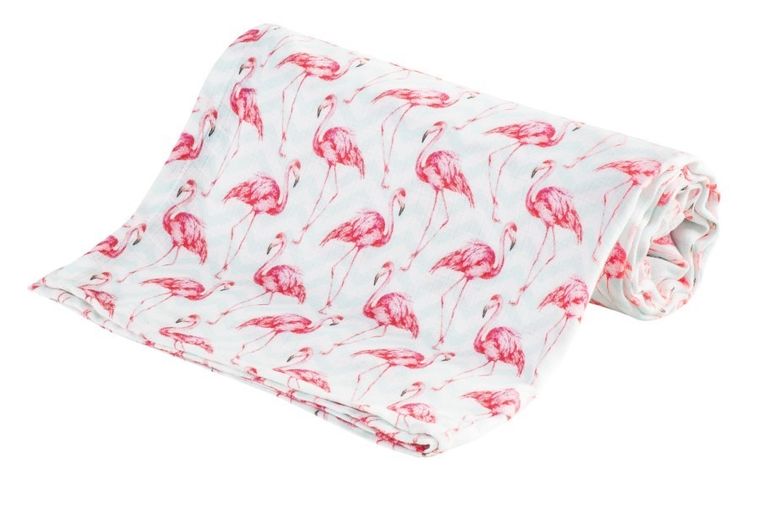 Bocioland, Flamingi, pieluszka bambusowa, 120-120 cm