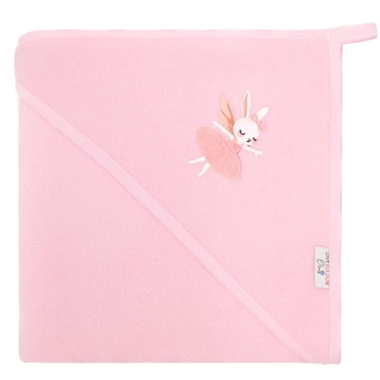 Bocioland, Króliczek, bawełniane okrycie kąpielowe, ręcznik z kapturkiem, różowe, 80-80 cm