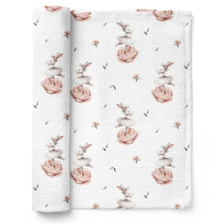 Bocioland, Króliczki, pieluszka bambusowa, 75-75 cm