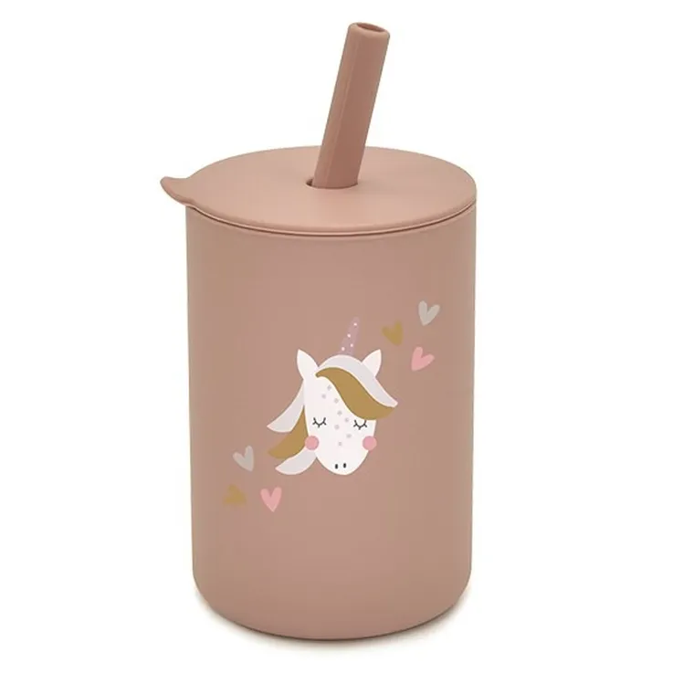 Bocioland, kubek silikonowy ze słomką, jednorożec, 150 ml