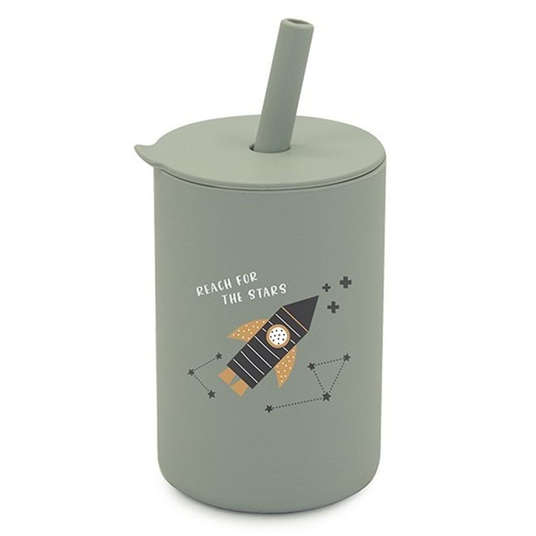 Bocioland, kubek silikonowy ze słomką, rakieta