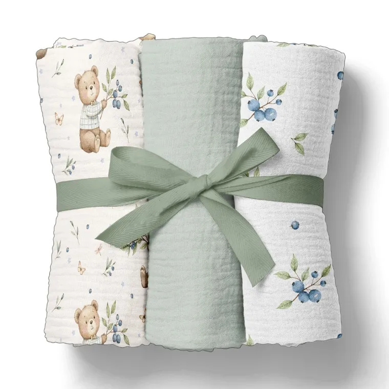 Bocioland, pieluszki muślinowe, zielony, 70-70 cm, 3 szt.