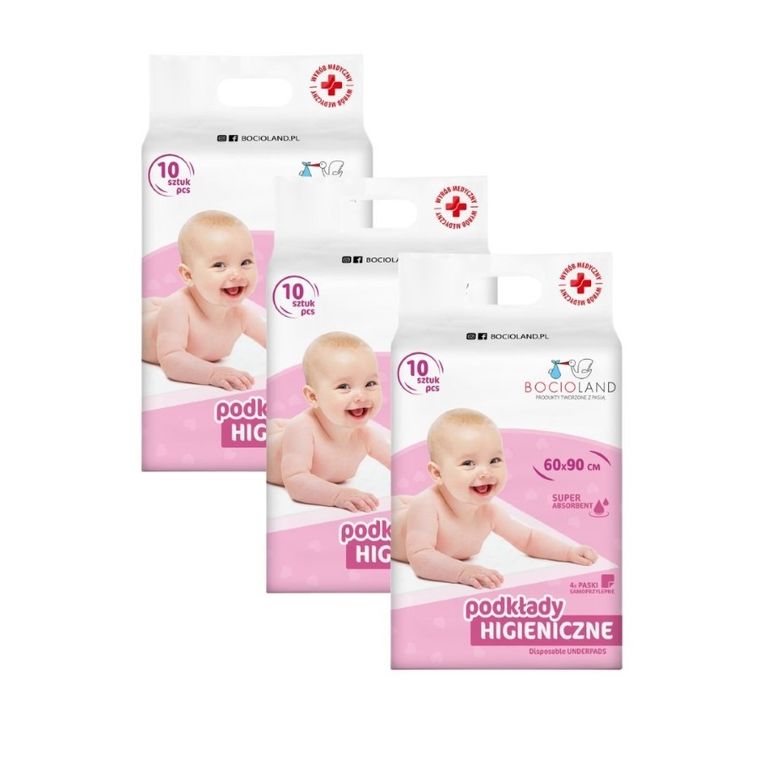 Bocioland, podkład higieniczny samoprzylepny, superchłonny, 60-90 cm, 30 szt.