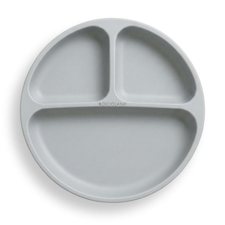 Bocioland, silikonowy talerzyk z przyssawkami i przegródkami, jasny szary
