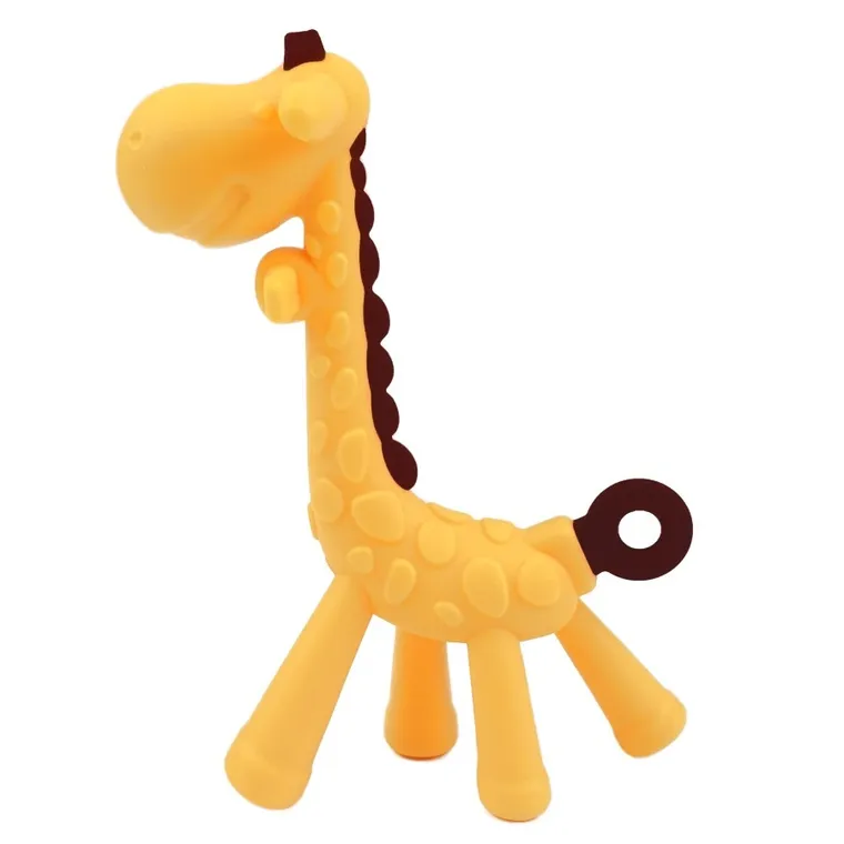 Bocioland, Żyrafa, gryzak silikonowy z wypustkami, żółto-brązowy