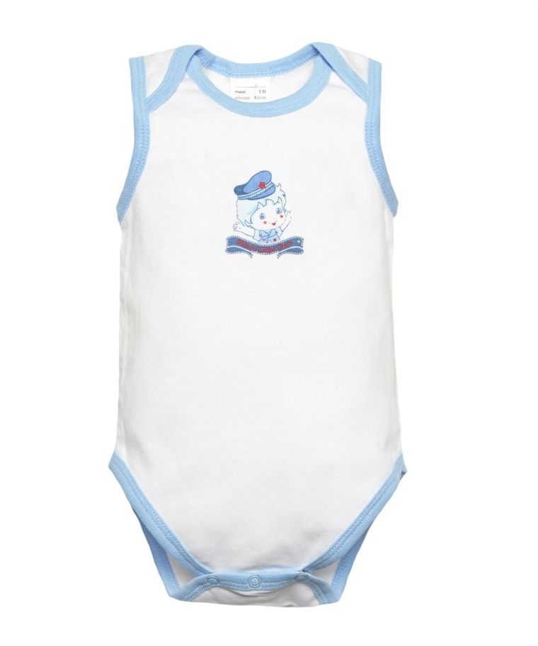 Body chłopięce bez rękawów, białe, marynarz, Olimpias