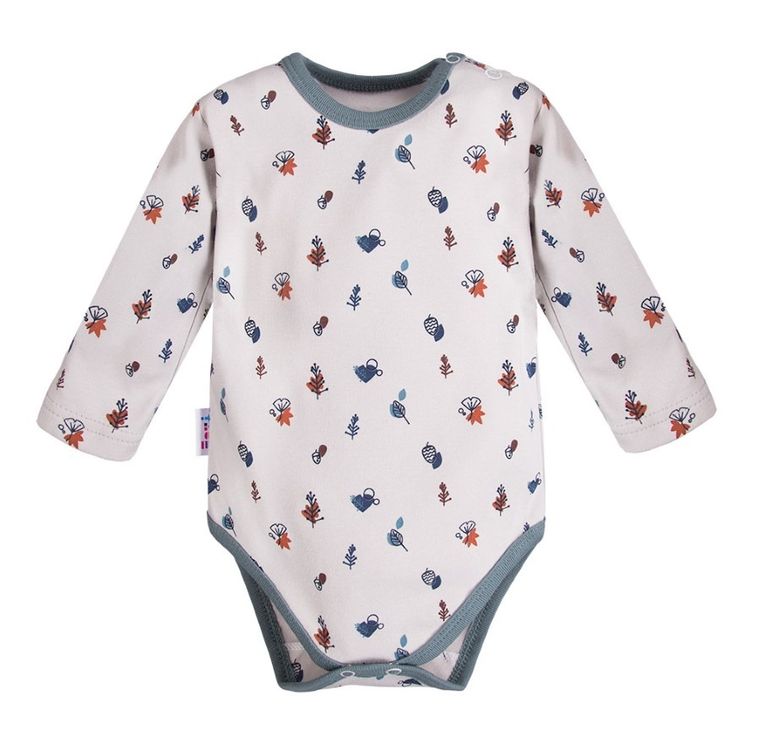 Body chłopięce z długim rękawem, ecru, listki, Eevi