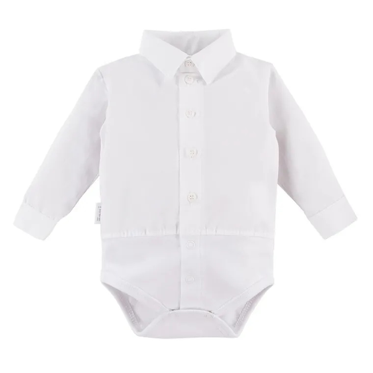 Body chłopięce z długim rękawem, koszulowe, białe, Eevi