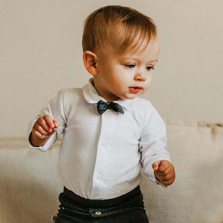 Body chłopięce z długim rękawem, koszulowe, białe, Eevi