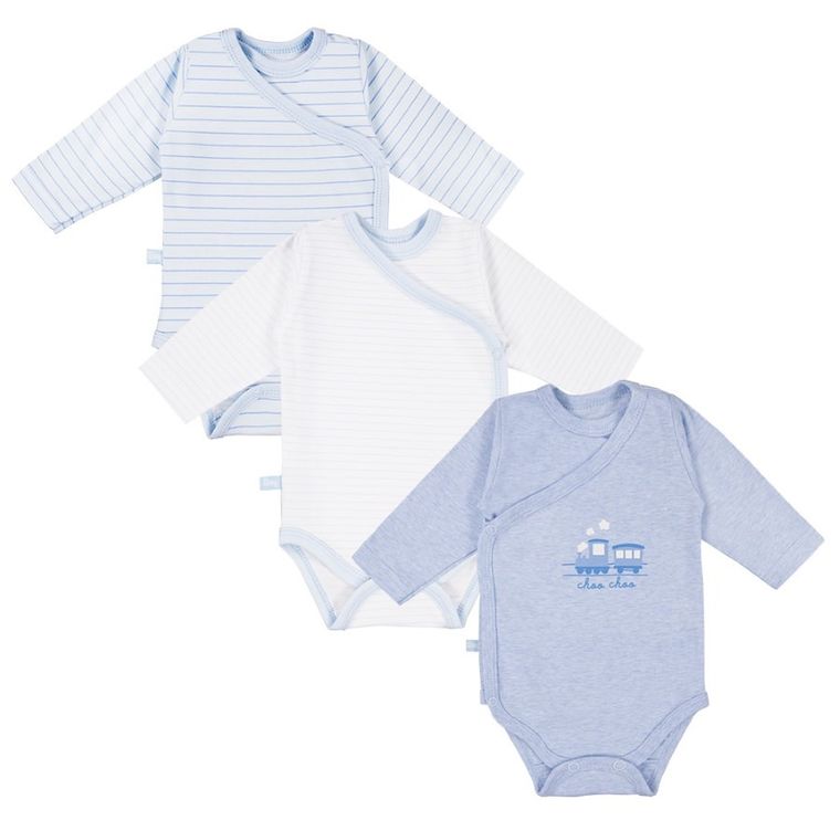 Body chłopięce z długim rękawem, niebieskie, zestaw, 3 szt., Eevi