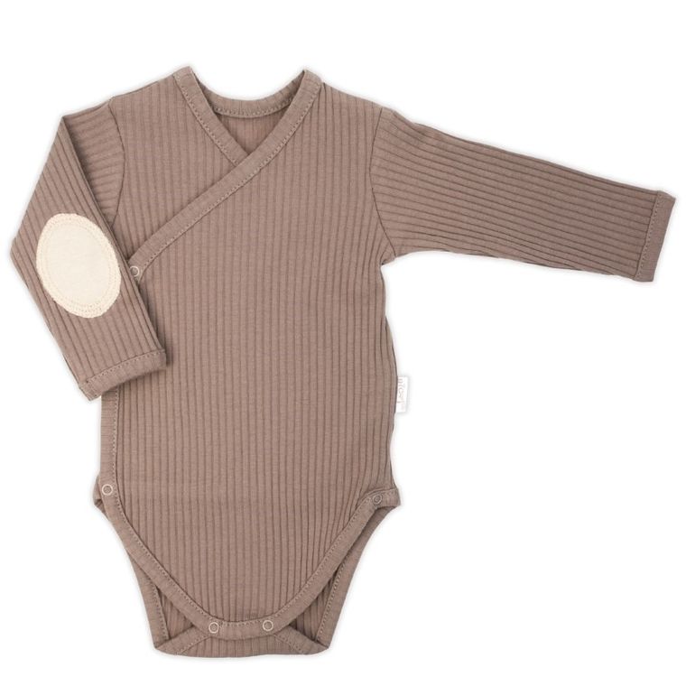 Body chłopięce z długim rękawem, prążkowane, brązowe, Nicol