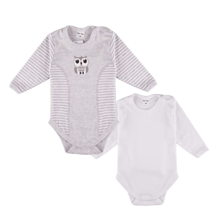 Body chłopięce z długim rękawem, szare, białe, zestaw, 2 szt., Tup Tup