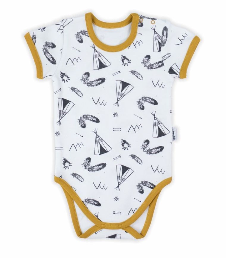 Body chłopięce z krótkim rękawem, białe, indiańskie wzory, Nicol