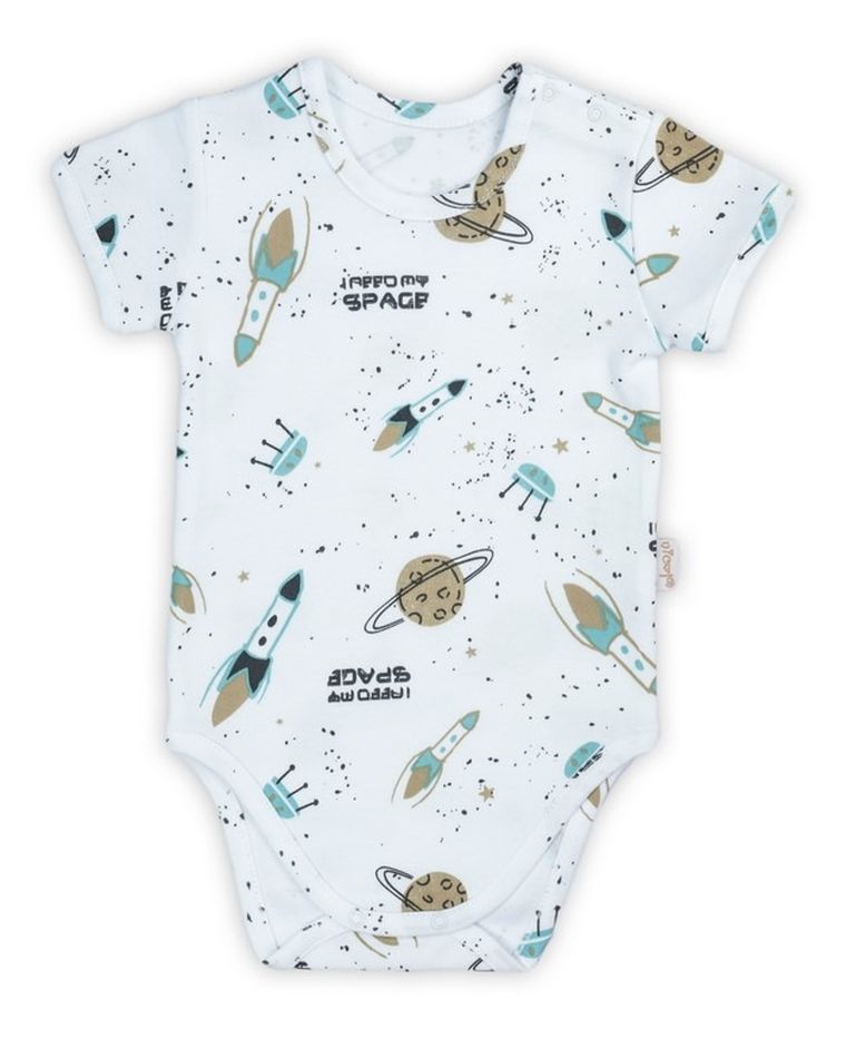 Body chłopięce z krótkim rękawem, białe, kosmos, Nicol