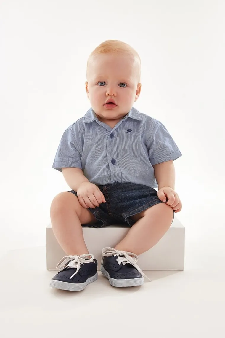 Body chłopięce z krótkim rękawem, koszulowe, niebieskie, Up Baby