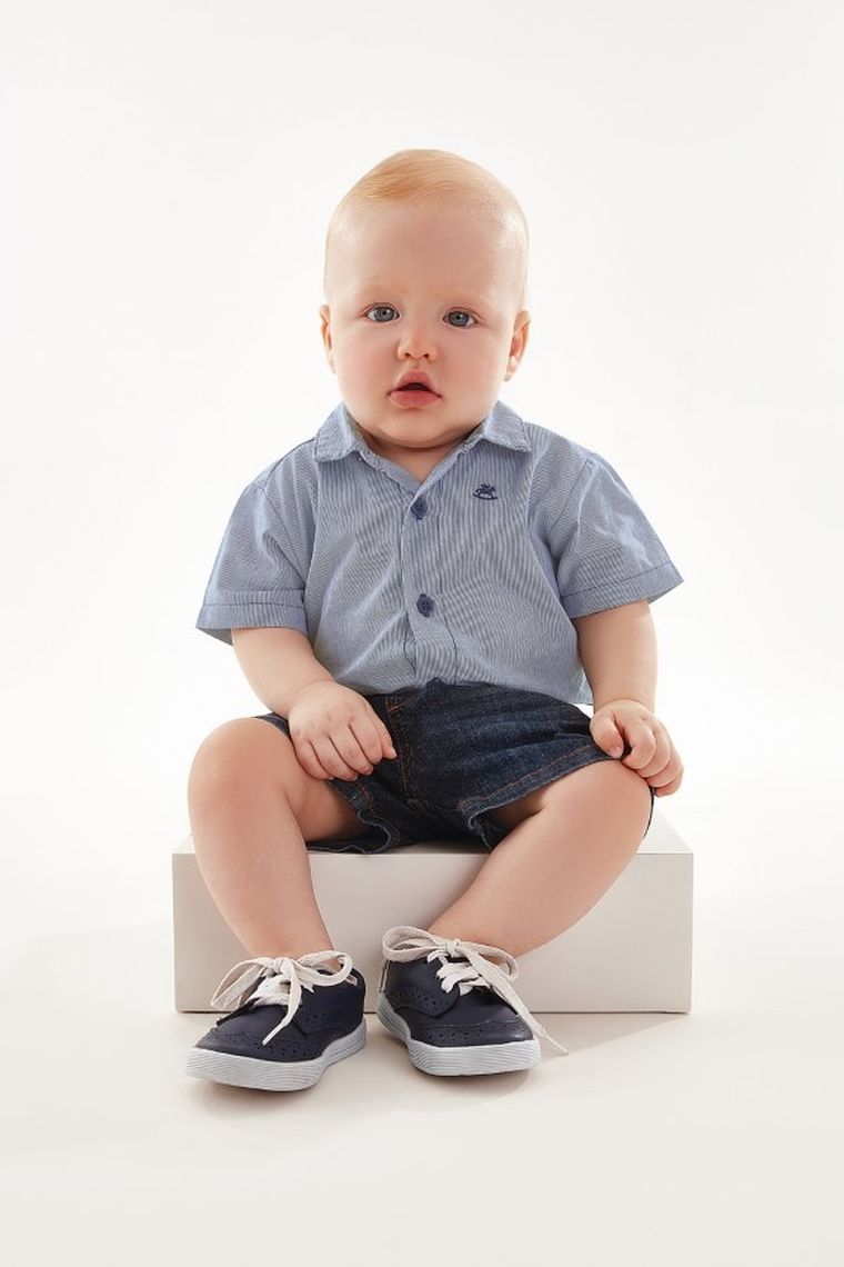 Body chłopięce z krótkim rękawem, koszulowe, niebieskie, Up Baby