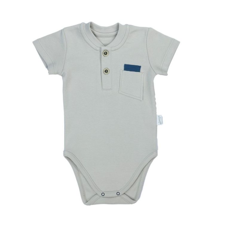 Body chłopięce z krótkim rękawem, szare, kieszonka, Nicol