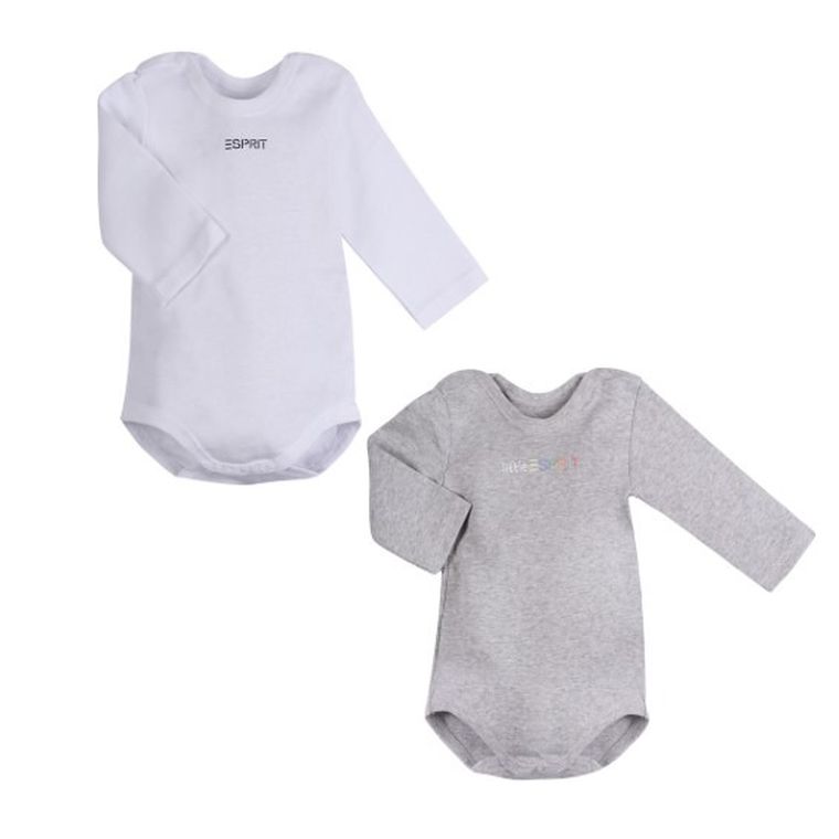 Body dziecięce z długim rękawem, bawełna organiczna, białe, szare, zestaw, 2 szt., Esprit