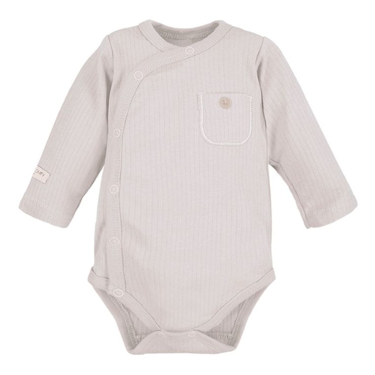 Body dziecięce z długim rękawem, prążkowane, beżowe, Eevi