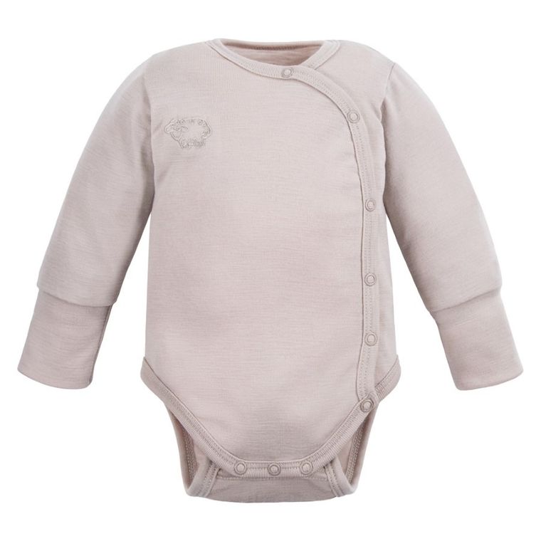 Body dziecięce z długim rękawem, wełna merino, beżowe, Eevi