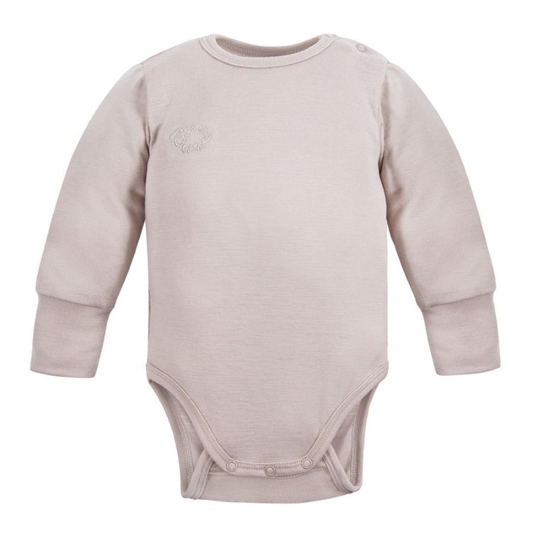 Body dziecięce z długim rękawem, wełna merino, beżowe, Eevi