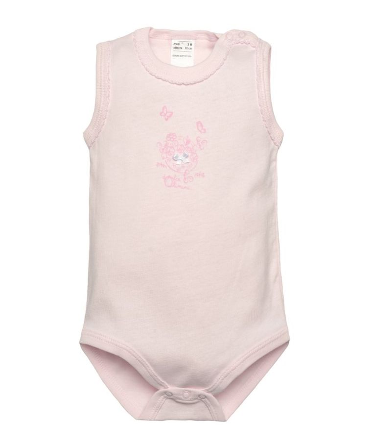 Body dziewczęce bez rękawów, różowe, kwiatki, Olimpias