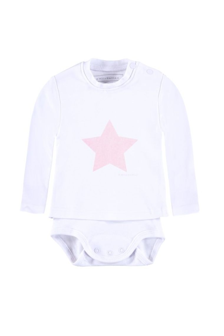 Body dziewczęce z długim rękawem, bawełna organiczna, białe, Bellybutton