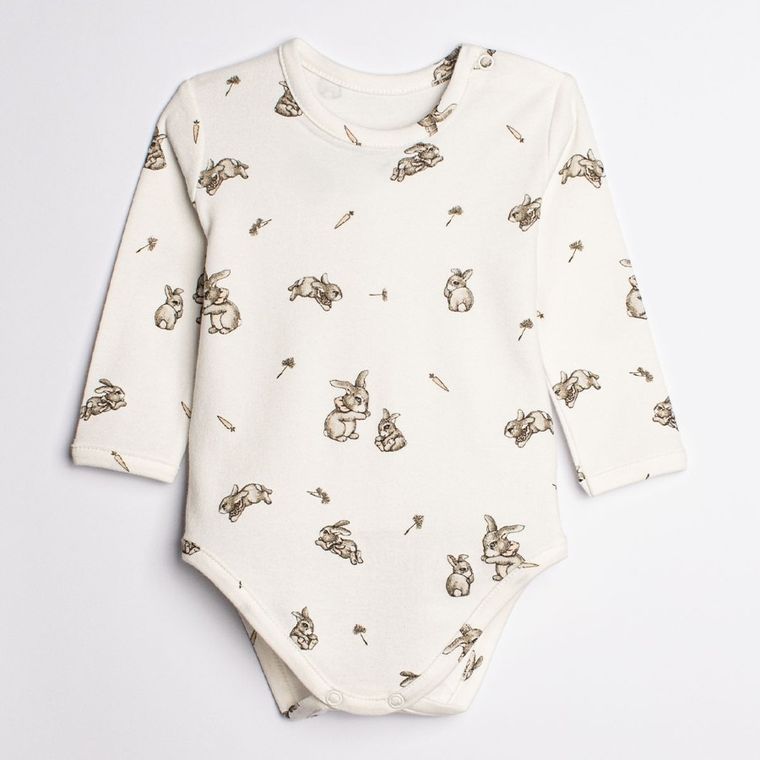 Body dziewczęce z długim rękawem, beżowe, Nicol