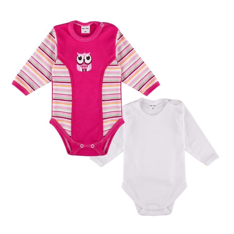 Body dziewczęce z długim rękawem, białe, ciemnoróżowe, zestaw, 2 szt., Tup Tup