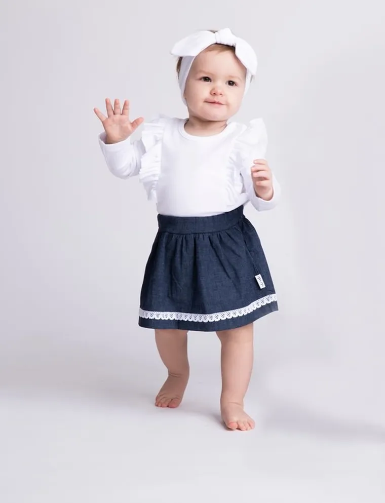 Body dziewczęce z długim rękawem, białe, Nicol