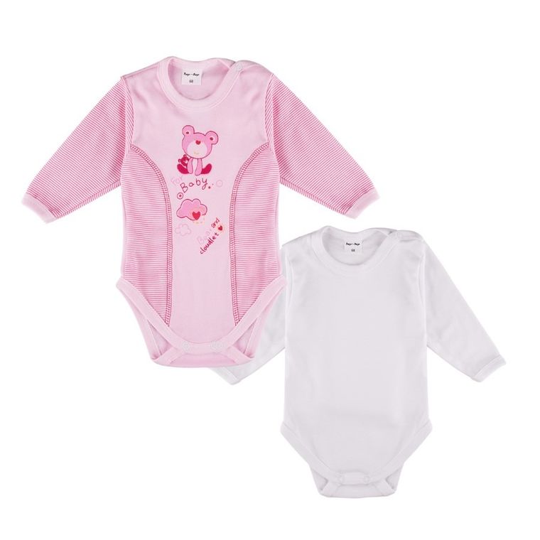 Body dziewczęce z długim rękawem, białe, różowe, zestaw, 2 szt., Tup Tup