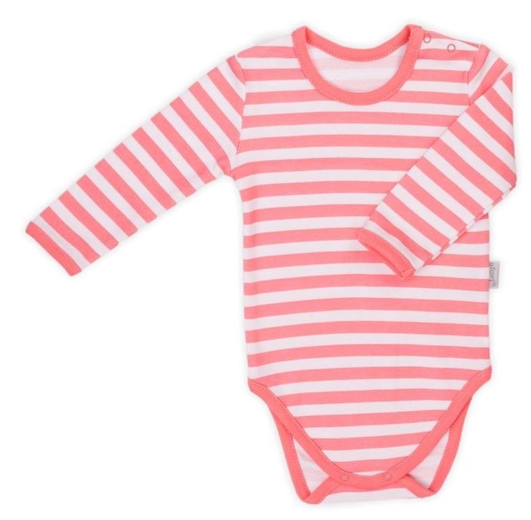 Body dziewczęce z długim rękawem, biało-koralowe, Nicol