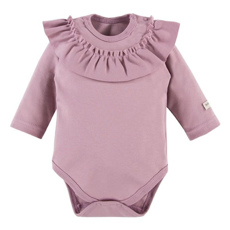Body dziewczęce z długim rękawem, fioletowe, falbanka, Eevi