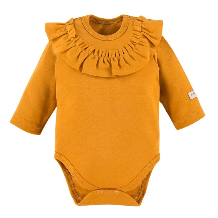 Body dziewczęce z długim rękawem, musztardowe, Eevi