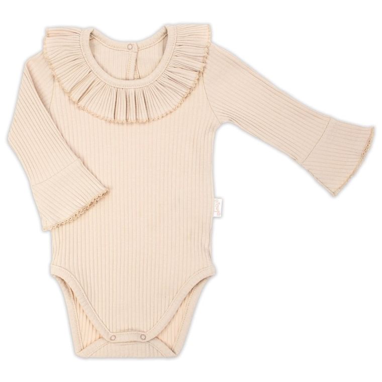 Body dziewczęce z długim rękawem, prążkowane, beżowe, Nicol