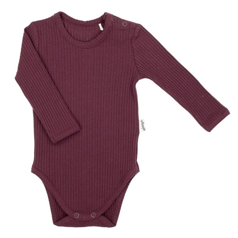 Body dziewczęce z długim rękawem, prążkowane, bordowe, Nicol