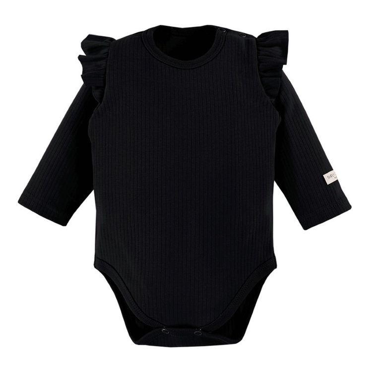Body dziewczęce z długim rękawem, prążkowane, czarne, Eevi