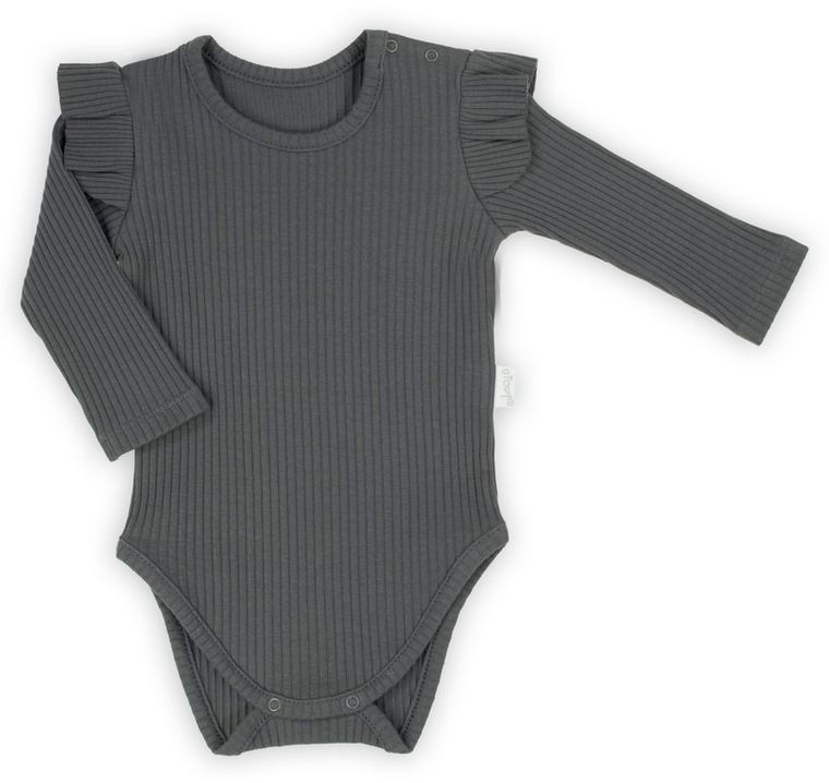 Body dziewczęce z długim rękawem, prążkowane, grafitowe, Nicol