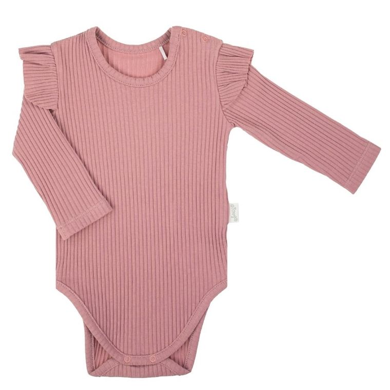 Body dziewczęce z długim rękawem, prążkowane, różowe, Nicol